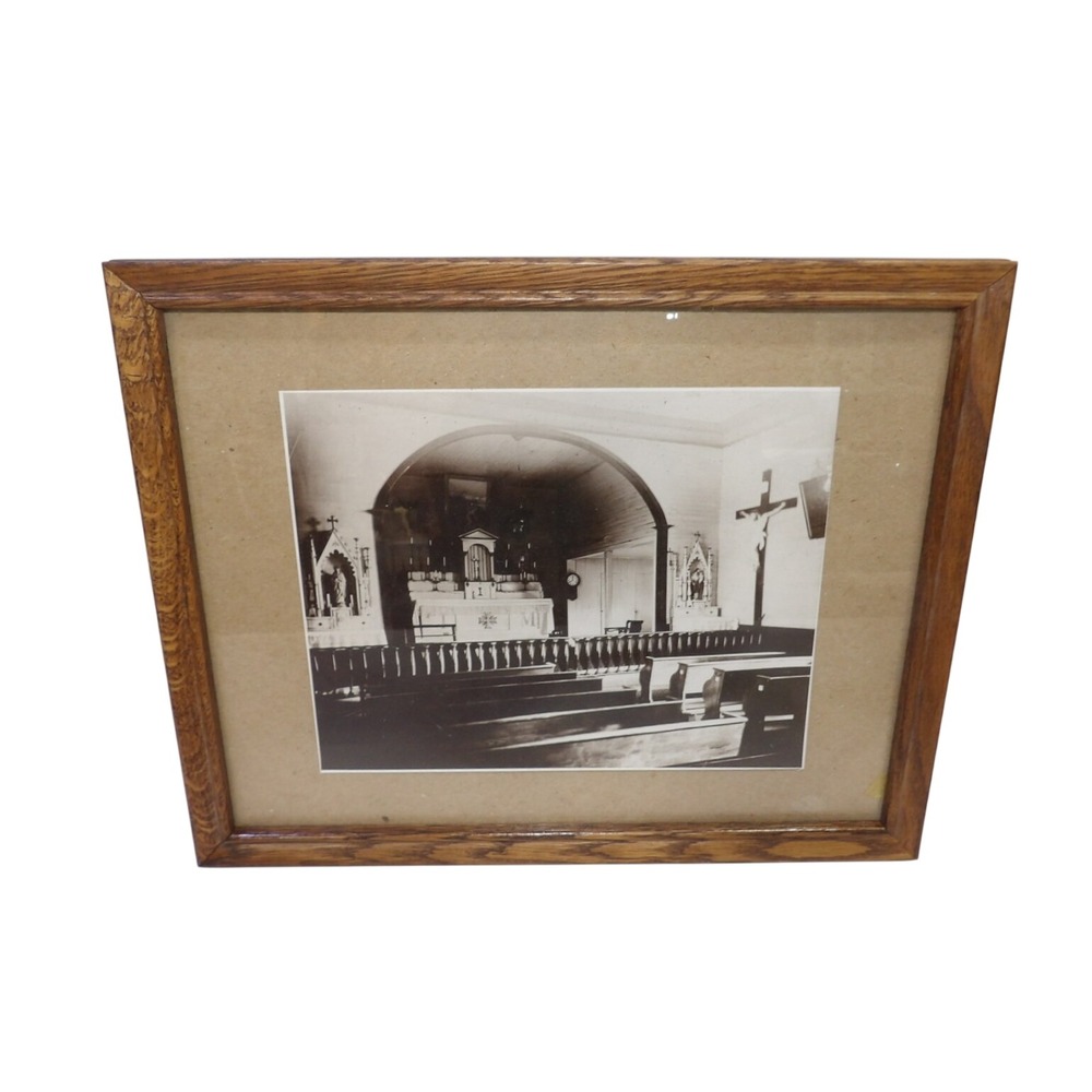 Vintage Framed Black and White Church Interior Photograph Jasper Indiana